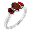 Platinum Oval Natural Mozambique Garnet Three-Stone Ring