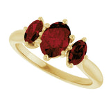 14K Gold Oval Natural Mozambique Garnet Three-Stone Ring - Yellow Gold - view 5