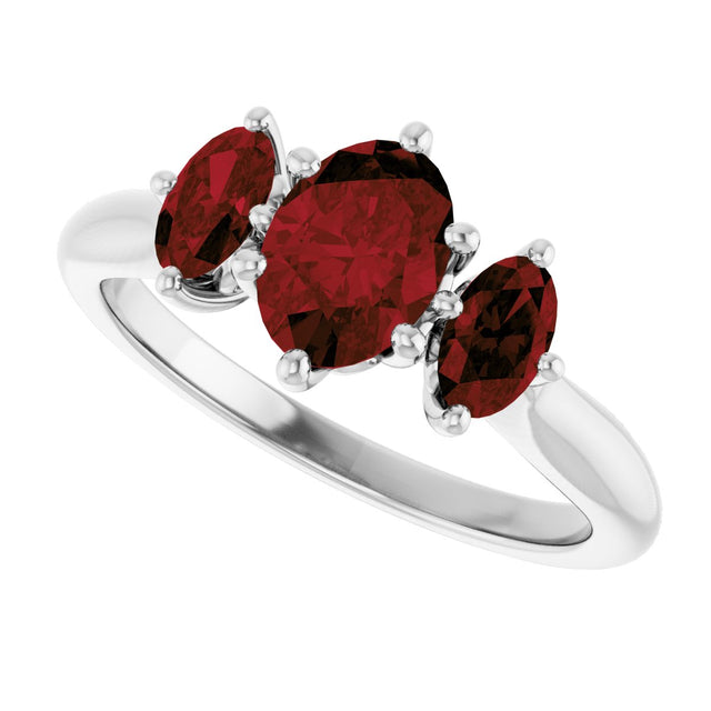 Platinum Oval Natural Mozambique Garnet Three-Stone Ring - view 5