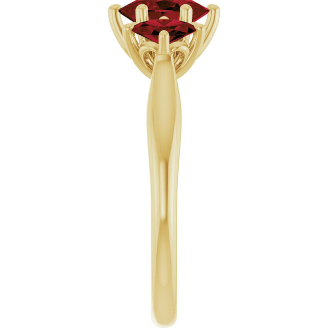 14K Gold Oval Natural Mozambique Garnet Three-Stone Ring - Yellow Gold - view 4