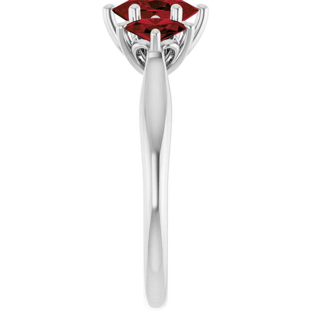 Platinum Oval Natural Mozambique Garnet Three-Stone Ring - view 4