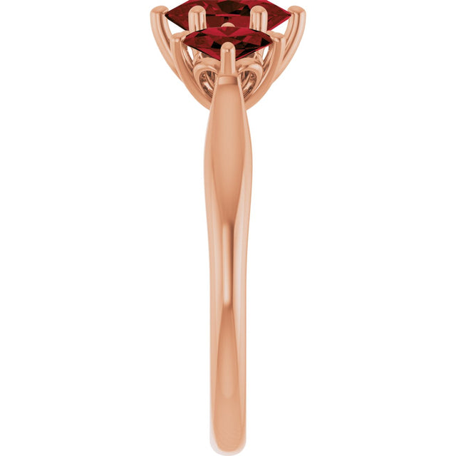 14K Gold Oval Natural Mozambique Garnet Three-Stone Ring - Rose Gold - view 4