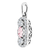 14K Gold Oval Natural Pink Morganite & Natural Diamond Halo-Style Pendant – 1/4 CTW - White Gold - view 2
