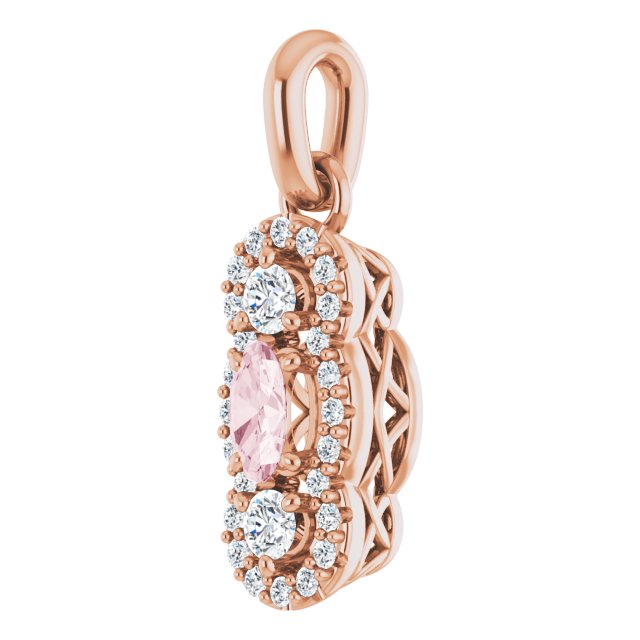 14K Gold Oval Natural Pink Morganite & Natural Diamond Halo-Style Pendant – 1/4 CTW - Rose Gold - view 2