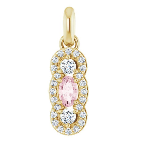 14K Gold Oval Natural Pink Morganite & Natural Diamond Halo-Style Pendant – 1/4 CTW - Yellow Gold