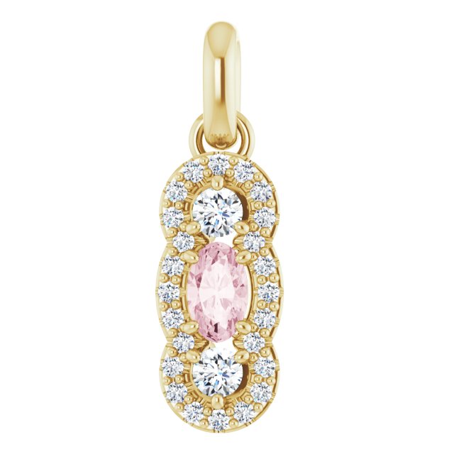 14K Gold Oval Natural Pink Morganite & Natural Diamond Halo-Style Pendant – 1/4 CTW - Yellow Gold