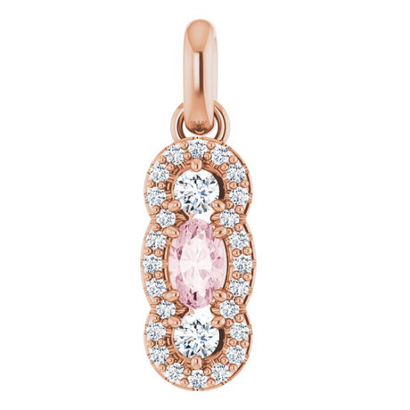 14K Gold Oval Natural Pink Morganite & Natural Diamond Halo-Style Pendant – 1/4 CTW - Rose Gold