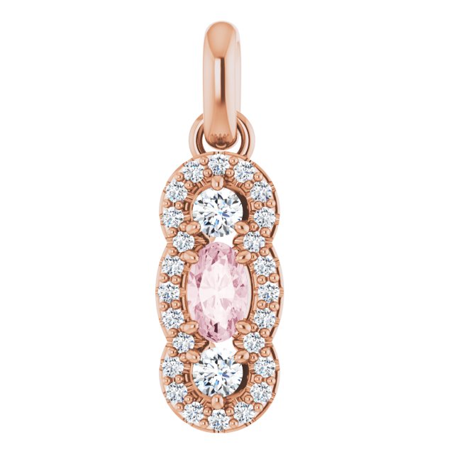 14K Gold Oval Natural Pink Morganite & Natural Diamond Halo-Style Pendant – 1/4 CTW - Rose Gold