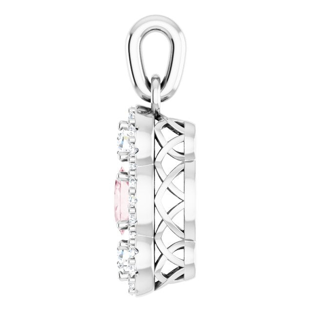 Platinum Oval Natural Pink Morganite & Natural Diamond Halo-Style Pendant - view 3