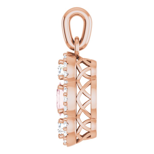 14K Gold Oval Natural Pink Morganite & Natural Diamond Halo-Style Pendant – 1/4 CTW - Rose Gold - view 3