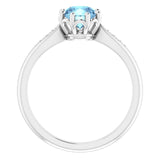 Platinum Round Natural Aquamarine & Natural Diamond Accented Ring – 6mm Stones - view 2