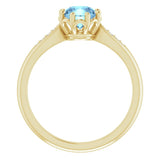 14K Gold Round Natural Aquamarine & Natural Diamond Accented Ring – 6mm Stones - Yellow Gold - view 2