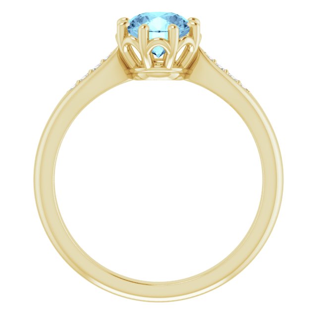 14K Gold Round Natural Aquamarine & Natural Diamond Accented Ring – 6mm Stones - Yellow Gold - view 2