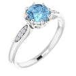 14K Gold Round Natural Aquamarine & Natural Diamond Accented Ring – 6mm Stones - White Gold
