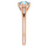 14K Gold Round Natural Aquamarine & Natural Diamond Accented Ring – 6mm Stones - Rose Gold - view 4