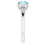 Platinum Round Natural Aquamarine & Natural Diamond Accented Ring – 6mm Stones - view 4