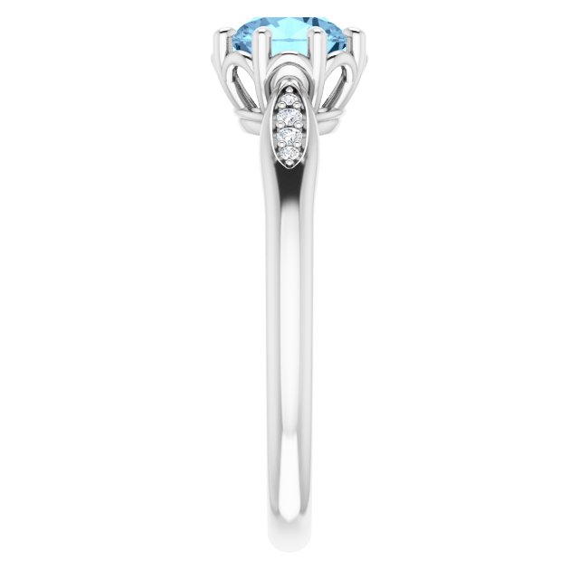 Platinum Round Natural Aquamarine & Natural Diamond Accented Ring – 6mm Stones - view 4