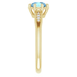 14K Gold Round Natural Aquamarine & Natural Diamond Accented Ring – 6mm Stones - Yellow Gold - view 4