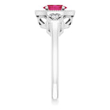 14K Gold Oval Lab-Grown Ruby & Natural Diamond Halo-Style Ring – 6x4mm - White Gold - view 4