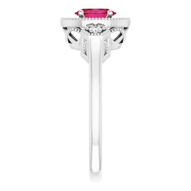 14K Gold Oval Lab-Grown Ruby & Natural Diamond Halo-Style Ring – 6x4mm - White Gold - view 4