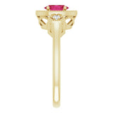 14K Gold Oval Lab-Grown Ruby & Natural Diamond Halo-Style Ring – 6x4mm - Yellow Gold - view 4