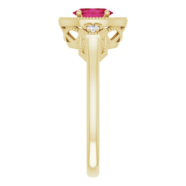 14K Gold Oval Lab-Grown Ruby & Natural Diamond Halo-Style Ring – 6x4mm - Yellow Gold - view 4