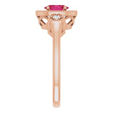 14K Gold Oval Lab-Grown Ruby & Natural Diamond Halo-Style Ring – 6x4mm - Rose Gold - view 4