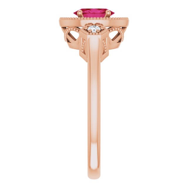 14K Gold Oval Lab-Grown Ruby & Natural Diamond Halo-Style Ring – 6x4mm - Rose Gold - view 4