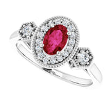 14K Gold Oval Lab-Grown Ruby & Natural Diamond Halo-Style Ring – 6x4mm - White Gold - view 5