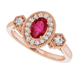 14K Gold Oval Lab-Grown Ruby & Natural Diamond Halo-Style Ring – 6x4mm - Rose Gold - view 5