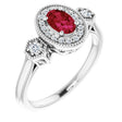 14K Gold Oval Lab-Grown Ruby & Natural Diamond Halo-Style Ring – 6x4mm - White Gold