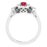 14K Gold Oval Lab-Grown Ruby & Natural Diamond Halo-Style Ring – 6x4mm - White Gold - view 2