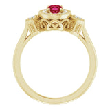 14K Gold Oval Lab-Grown Ruby & Natural Diamond Halo-Style Ring – 6x4mm - Yellow Gold - view 2