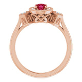 14K Gold Oval Lab-Grown Ruby & Natural Diamond Halo-Style Ring – 6x4mm - Rose Gold - view 2