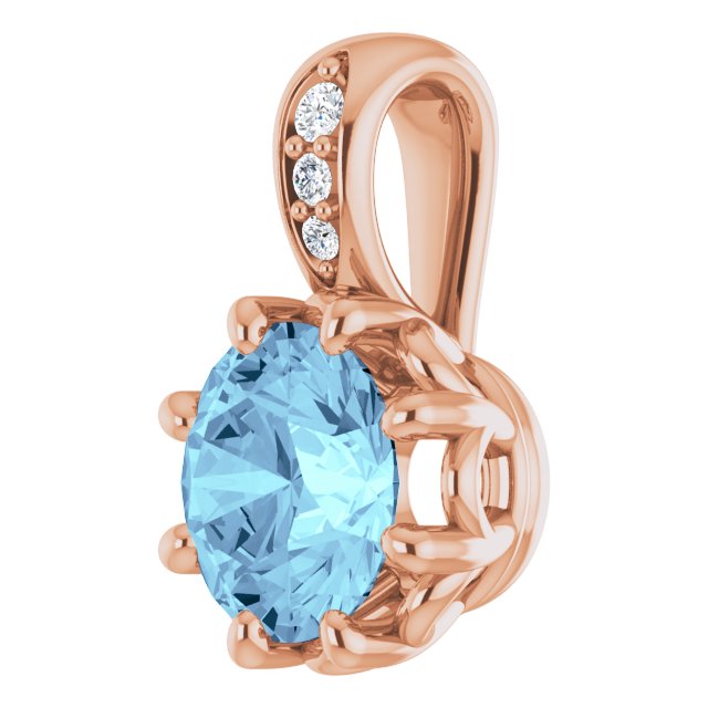 14K Gold Round Natural Aquamarine & Natural Diamond Accented Pendant - Rose Gold - view 2