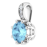 Platinum Round Natural Aquamarine & Natural Diamond Accented Pendant - view 2