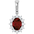 14K Gold Oval Natural Mozambique Garnet & Natural Diamond Halo-Style Necklace or Pendant – 1/3 CTW - White Gold