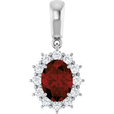 14K Gold Oval Natural Mozambique Garnet & Natural Diamond Halo-Style Necklace or Pendant – 1/3 CTW - White Gold