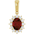 14K Gold Oval Natural Mozambique Garnet & Natural Diamond Halo-Style Necklace or Pendant – 1/3 CTW - Yellow Gold