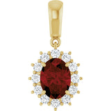 14K Gold Oval Natural Mozambique Garnet & Natural Diamond Halo-Style Necklace or Pendant – 1/3 CTW - Yellow Gold
