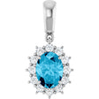 14K Gold Oval Natural Aquamarine & Natural Diamond Halo-Style Necklace or Pendant - White Gold