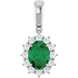 14K Gold Oval Lab-Grown Emerald & Natural Diamond Halo-Style Necklace or Pendant - White Gold