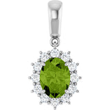 14K Gold Oval Natural Peridot & Natural Diamond Halo-Style Necklace or Pendant - White Gold