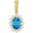 14K Gold Oval Natural Blue Zircon & Natural Diamond Halo-Style Necklace or Pendant - Yellow Gold