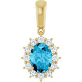 14K Gold Oval Natural Aquamarine & Natural Diamond Halo-Style Necklace or Pendant - Yellow Gold