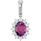 14K Gold Oval Natural Pink Tourmaline & Natural Diamond Halo-Style Necklace or Pendant – 1/3 CTW - White Gold
