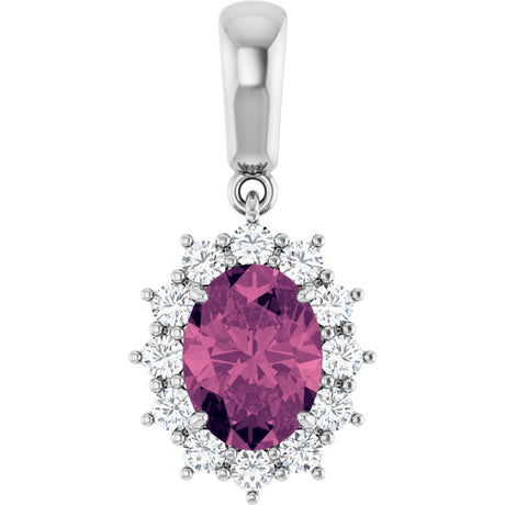 14K Gold Oval Natural Pink Tourmaline & Natural Diamond Halo-Style Necklace or Pendant – 1/3 CTW - White Gold