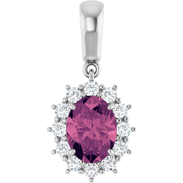 14K Gold Oval Natural Pink Tourmaline & Natural Diamond Halo-Style Necklace or Pendant – 1/3 CTW - White Gold