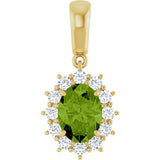 14K Gold Oval Natural Peridot & Natural Diamond Halo-Style Necklace or Pendant - Yellow Gold