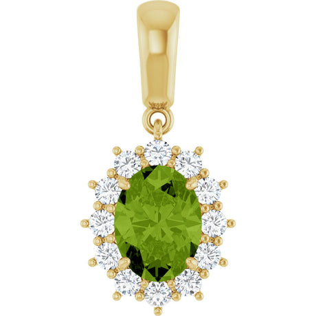 14K Gold Oval Natural Peridot & Natural Diamond Halo-Style Necklace or Pendant - Yellow Gold